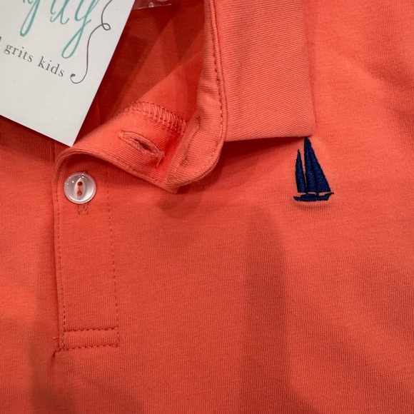 Serendipity by Shrimp and Grits Boy’s Coral Polo Shirt with Embroidered Logo - Picture 3 of 6